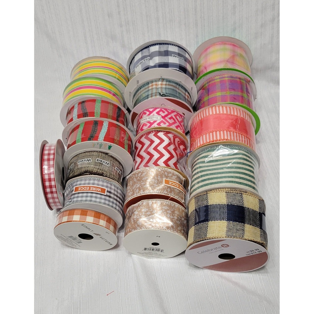 19 New Rolls Wired Ribbon Lot Assortment